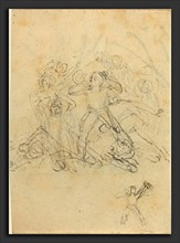 John Flaxman (British, 1755 - 1826), Group of Figures, graphite; compositionally unrelated pen and