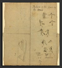 John Flaxman (British, 1755 - 1826), Figures Illustrating Balance and Perspective [recto], graphite