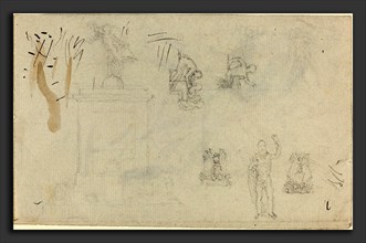 John Flaxman (British, 1755 - 1826), Sheet of Studies, graphite; compositionally unrelated ink and