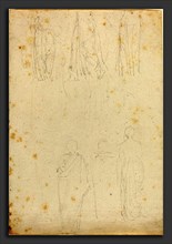 John Flaxman (British, 1755 - 1826), Sheet of Studies of Cloaked Figures, graphite