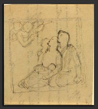 John Flaxman (British, 1755 - 1826), Holy Family with Angels (?), graphite on laid paper (back of a