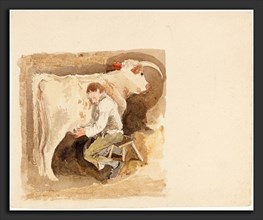 Attributed to John Sell Cotman (British, 1782 - 1842), Boy Milking Cow, watercolor and graphite on