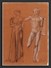 Sir Edward Coley Burne-Jones (British, 1833 - 1898), Orpheus and Eurydice, black and white chalk