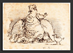 John Linnell (British, 1792 - 1882), Hens and Chicks, pen and brown ink on laid paper