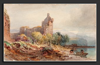 William Leighton Leitch (British, 1804 - 1883), A Ruined Castle on a Lake, 1881, watercolor over