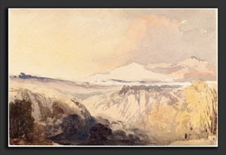 John Gendall (British, 1790 - 1865), Landscape with a Distant Mountain Range, watercolor over