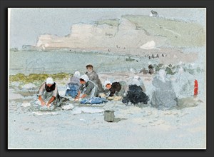 George Henry Boughton, Washerwomen on the Beach at Etretat, British, 1833 - 1905, watercolor over