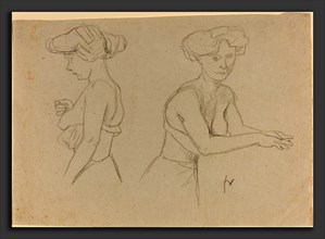 Félix Vallotton (Swiss, 1865 - 1925), Two Studies of a Woman Dressing, 1890s, gray-green chalk