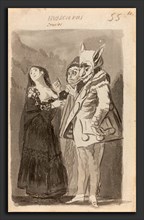 Francisco de Goya (Spanish, 1746 - 1828), Mascaras crueles (Cruel Masks) [recto], 1796-1797, brush