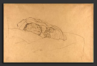 Gustav Klimt, Curled up Girl on Bed, Austrian, 1862 - 1918, 1916-1917, graphite