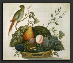 A.M. Randall, Basket of Fruit with Parrot, American, active 1777, 1777, oil on canvas