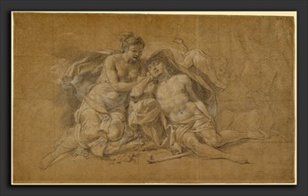 Charles-Antoine Coypel, Diana and Endymion, French, 1694 - 1752, 1720s, black chalk heightened with