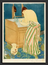 Mary Cassatt, Woman Bathing, American, 1844 - 1926, 1890-1891, drypoint and aquatint on laid paper