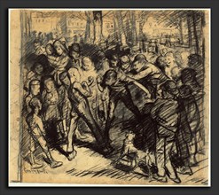 George Bellows, Street Fight [recto], American, 1882 - 1925, 1907, conté crayon, pastel, graphite,