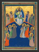 Workshop of Pacino di Bonaguida, Christ in Majesty with Twelve Apostles, c. 1320, miniature on