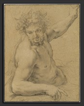 Ciro Ferri (Italian, 1634 - 1689), Reclining Satyr, 1670s, black and white chalk on light brown