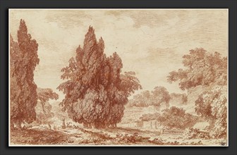 Jean-Honoré Fragonard, A Stand of Cypresses in an Italian Park, French, 1732 - 1806, c. 1760, red