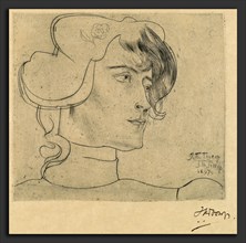 Jan Toorop, Head of a Woman (Marguérite Adolphine Helfrich), Dutch, 1858 - 1928, 1897, drypoint on