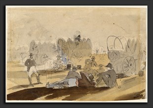 Winslow Homer (American, 1836 - 1910), Caravan with Covered Wagons [recto], 1862-1865, graphite