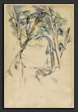 Paul Cézanne, Trees Leaning over Rocks, French, 1839 - 1906, c. 1892, watercolor and black chalk