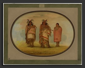 George Catlin, Menomonie Chief, His Wife, and Son, American, 1796 - 1872, 1861-1869, oil on card