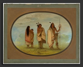 George Catlin, Weeco Chief, His Wife, and a Warrior, American, 1796 - 1872, 1861-1869, oil on card