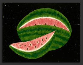 American 19th Century, Watermelon, mid 19th century, reverse painting on glass