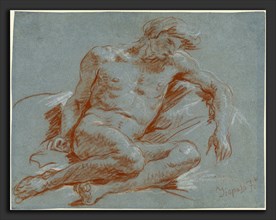 Giovanni Battista Tiepolo (Italian, 1696 - 1770), Seated Male Nude, 1752-1753, red chalk heightened