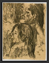 Paul Gauguin, Two Marquesans [recto], French, 1848 - 1903, c. 1902, traced monotype in warm black