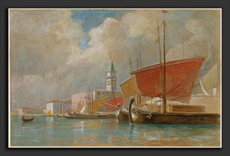 William Stanley Haseltine, Shipping Along the Molo in Venice, American, 1835 - 1900, watercolor and