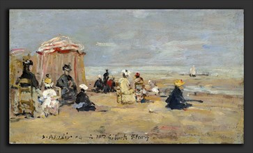 EugÃ¨ne Boudin (French, 1824 - 1898), On the Beach, 1894, oil on wood