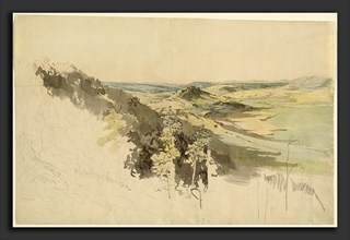 Carl Wagner (German, 1796 - 1867), Hilly Landscape with Landsberg Castle, 1830-1836, pen and brown