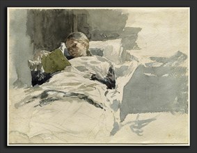 Leopold von Kalckreuth (German, 1855 - 1928), The Artist's Wife Reading in Bed, 1885-1890,