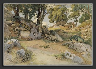 Victor Paul Mohn (German, 1842 - 1911), Rocks and Oaks in the Serpentara, 1869, pen and brown ink