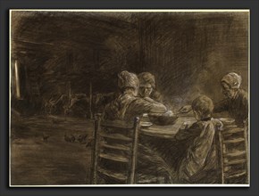 Max Liebermann (German, 1847 - 1935), East Frisian Peasants Eating Supper, 1893, charcoal and black