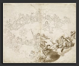Livio Retti (Italian, 1692-93 - 1751), The Triumph of Virtue and Divine Wisdom, 1736, pen and brown