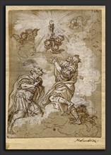 Michael Wenzel Halbax, Two Soldier Saints Adoring the Host, German, 1661 - 1711, c. 1690(?), pen