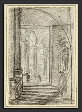 Hubert Robert, Interior of a Roman Palace, French, 1733 - 1808, 1754-1765, black chalk on laid