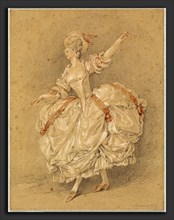 Jean-Michel Moreau, A Dancer, French, 1741 - 1814, 1777, black, red, and white chalk on brown laid