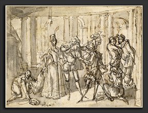 Claude Gillot, A Performance by the Commedia dell'Arte, French, 1673 - 1722, c. 1710, pen and brown