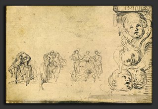 Gabriel Jacques de Saint-Aubin, Sketches of Dancers and Heads of Putti, French, 1724 - 1780, 1748,