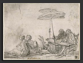 Gabriel Jacques de Saint-Aubin, Draftsmen Outdoors, French, 1724 - 1780, c. 1760, black chalk and