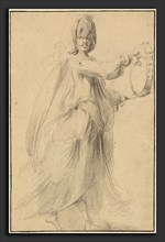 Jacques Bellange, Dancer with a Tambourine, French, c. 1575 - died 1616, c. 1615, black chalk and