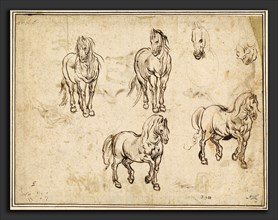 Jacques Callot after Antonio Tempesta, Studies of Horses [recto], French, 1592 - 1635, c. 1612, pen