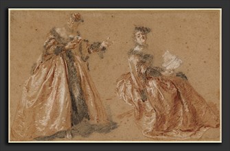 Nicolas Lancret, Two Elegant Women in Polish Dress, French, 1690 - 1743, c. 1723, red, black, and