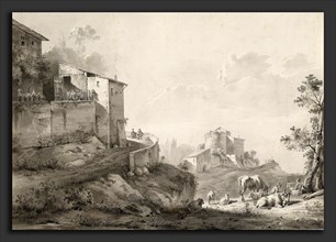 Jean-Jacques de Boissieu, A Sunlit Landscape with Hilltop Houses, French, 1736 - 1810, c. 1782,