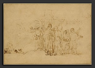 Rembrandt van Rijn, Lot and His Family Leaving Sodom, Dutch, 1606 - 1669, 1652-1655, pen and light