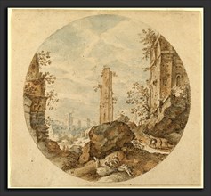 Pieter Stevens, Travellers among Roman Ruins, Flemish, c. 1567 - 1624 or after, pen and brown ink