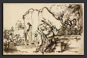 Rembrandt van Rijn (Dutch, 1606 - 1669), Eliezer and Rebecca at the Well, 1640s, reed pen and brown
