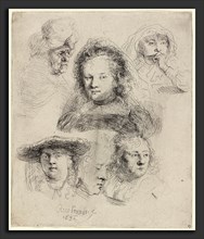 Rembrandt van Rijn, Studies of the Head of Saskia and Others, Dutch, 1606 - 1669, 1636, etching